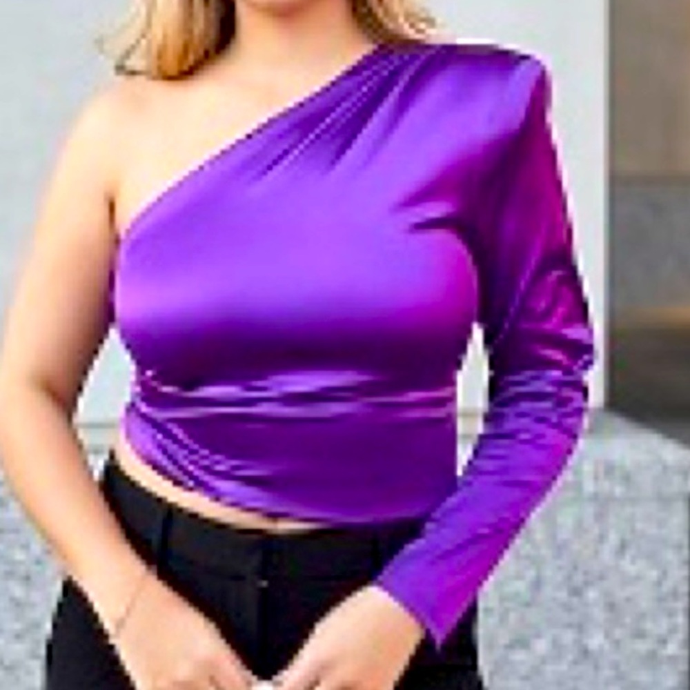 Express Purple Satin One Shoulder Top